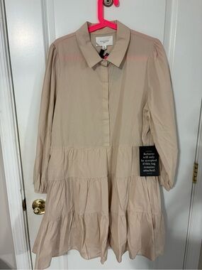 Pomander Place Tan Button-Front Shirt Dress